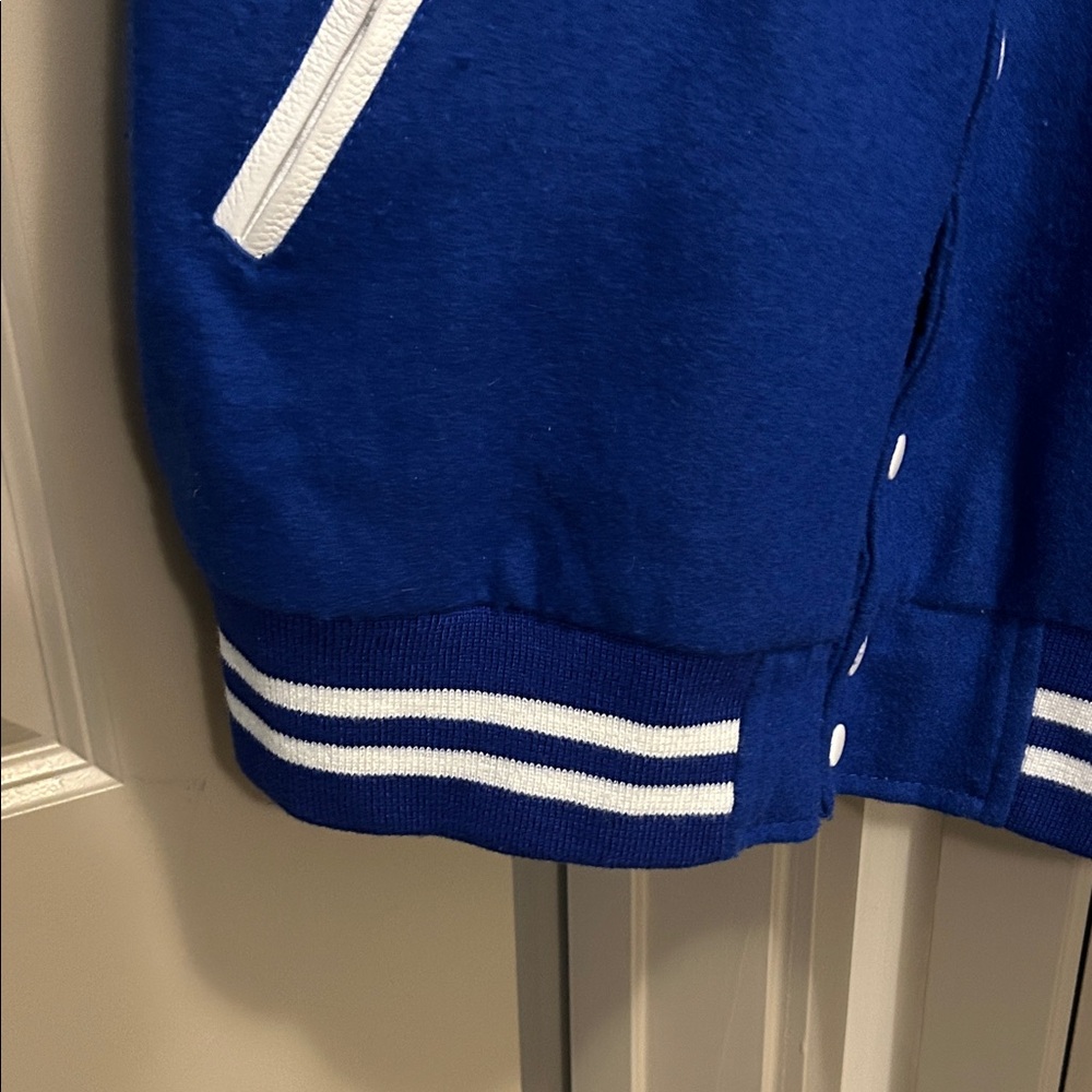 Stylish Blue and White Varsity Jacket - Picture 6 of 11